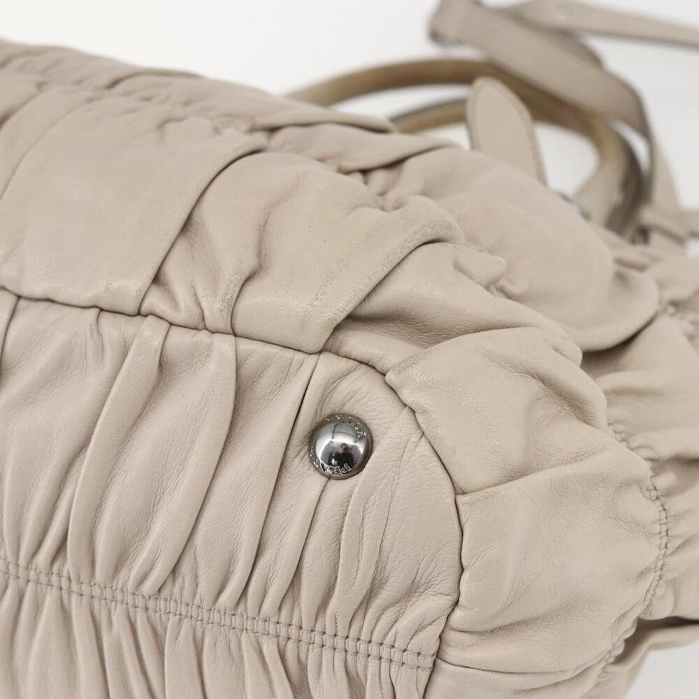 PRADA Gathered Hand Bag Leather 2way Beige Silver Auth yk19545 - Picture 16 of 16